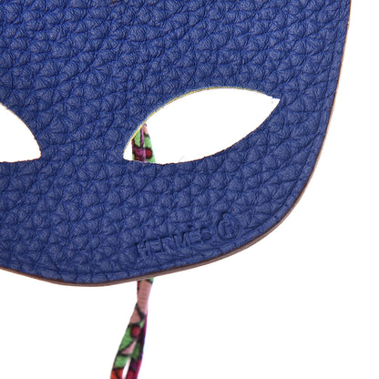 Hermes Togo Epsom Petit H Mask Bag Charm Bleu Electrique Lime 3 of 4
