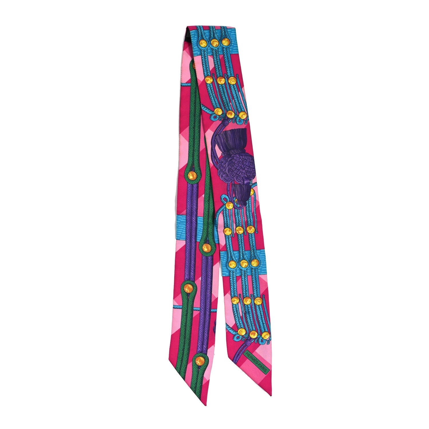 Hermes Silk Brandebourgs Twilly Fuchsia Turquoise Emeraude 2 of 3