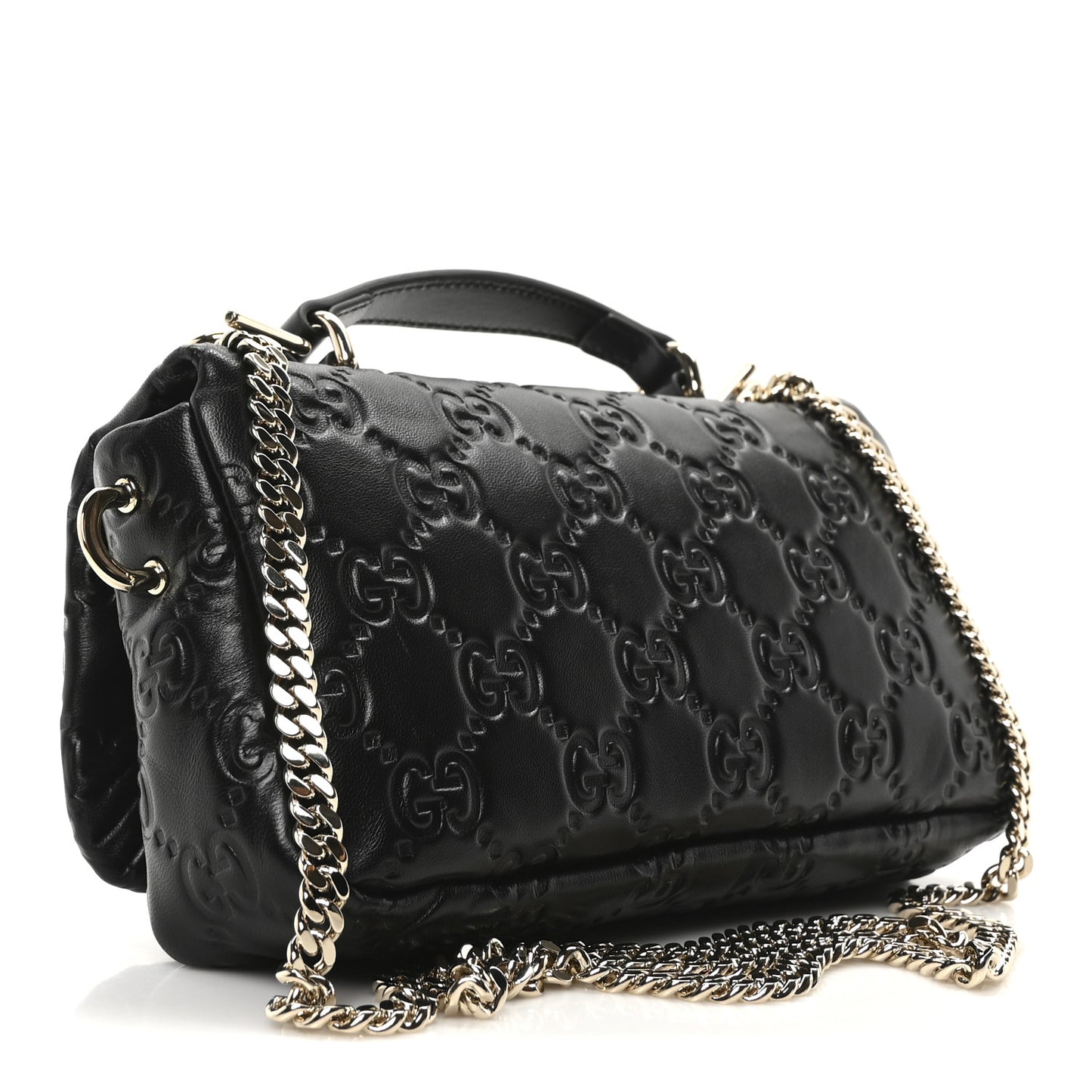 Lambskin Embossed Mini GG Milano Top Handle Shoulder Bag Black