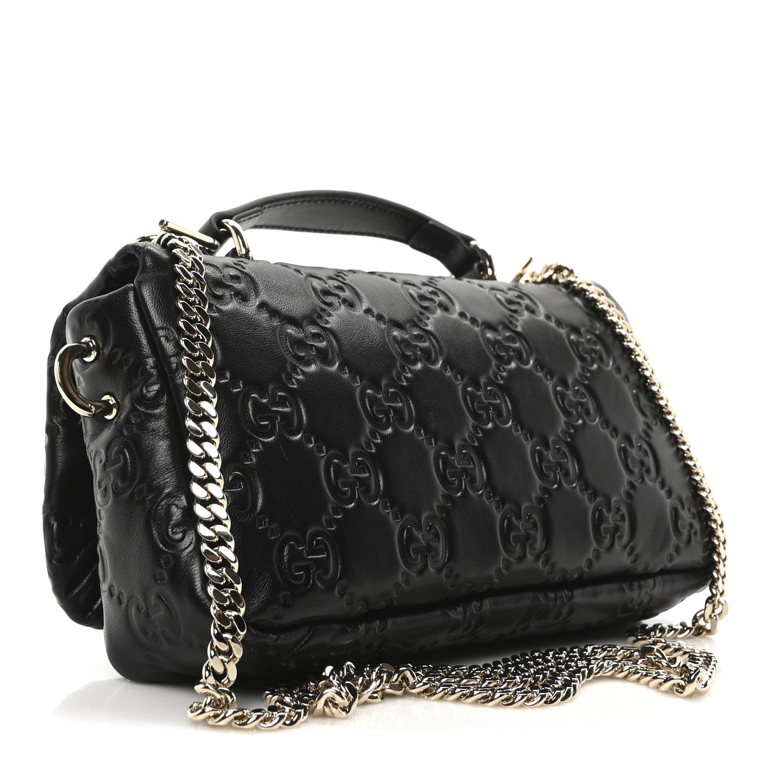Gucci Lambskin Embossed Mini GG Milano Top Handle Shoulder Bag Black 3 of 9