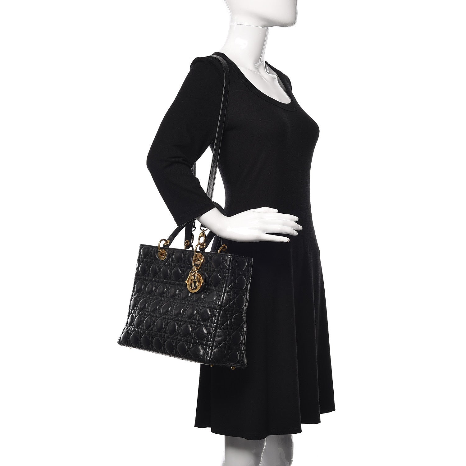 Christian Dior Lambskin Cannage Large Lady Dior Black 2 of 18