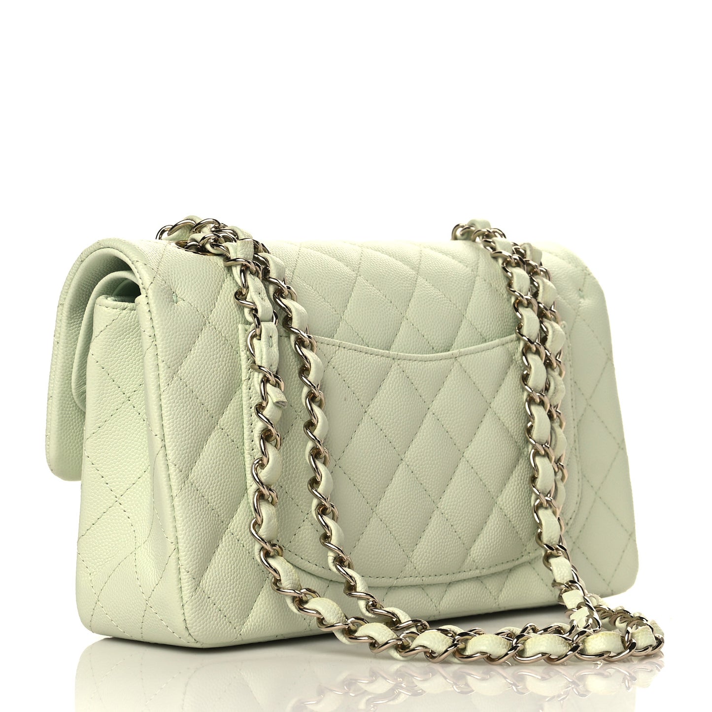 Caviar Quilted Small Double Flap Light Green
