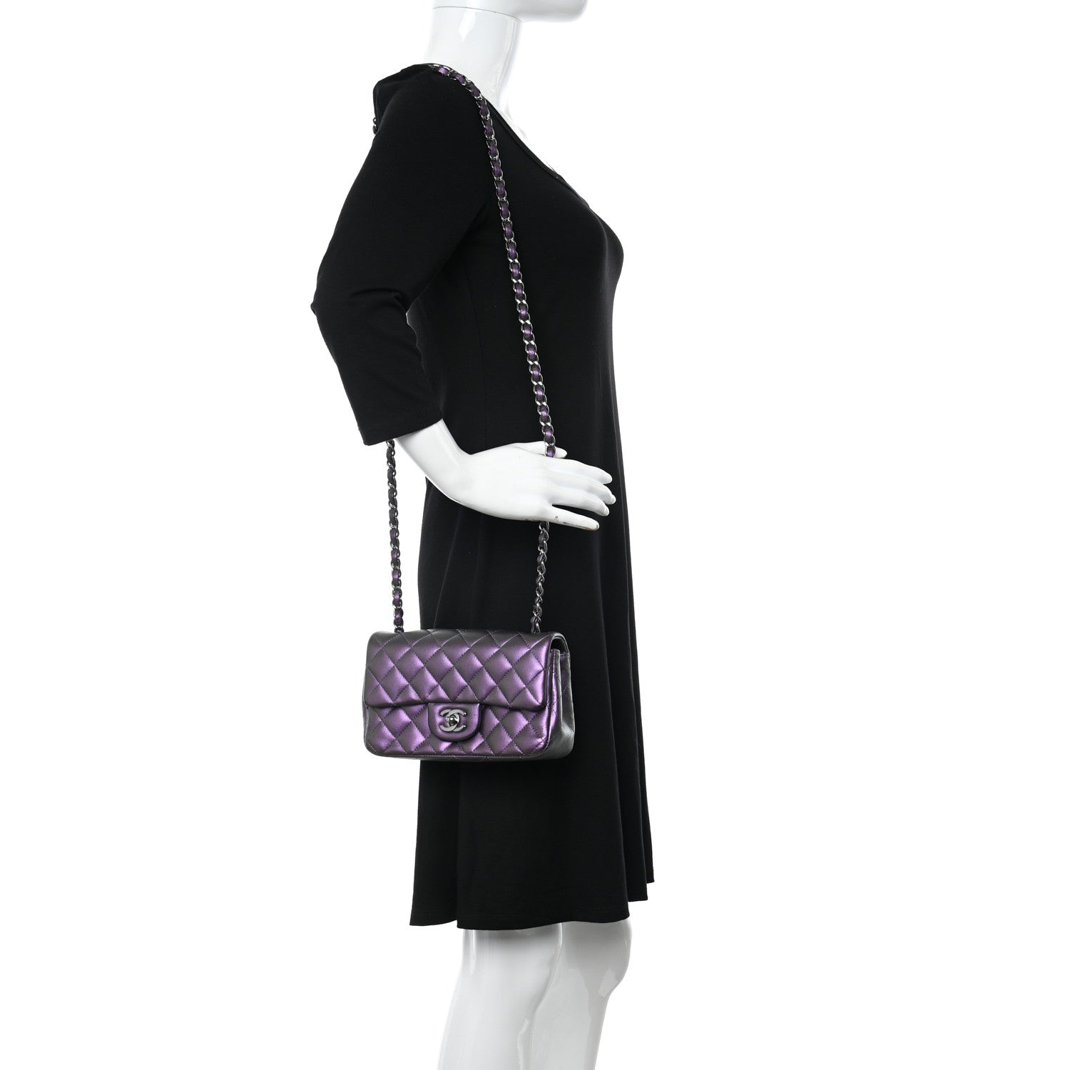 Chanel Iridescent Lambskin Quilted Mini Rectangular Flap Dark Purple 2 of 11