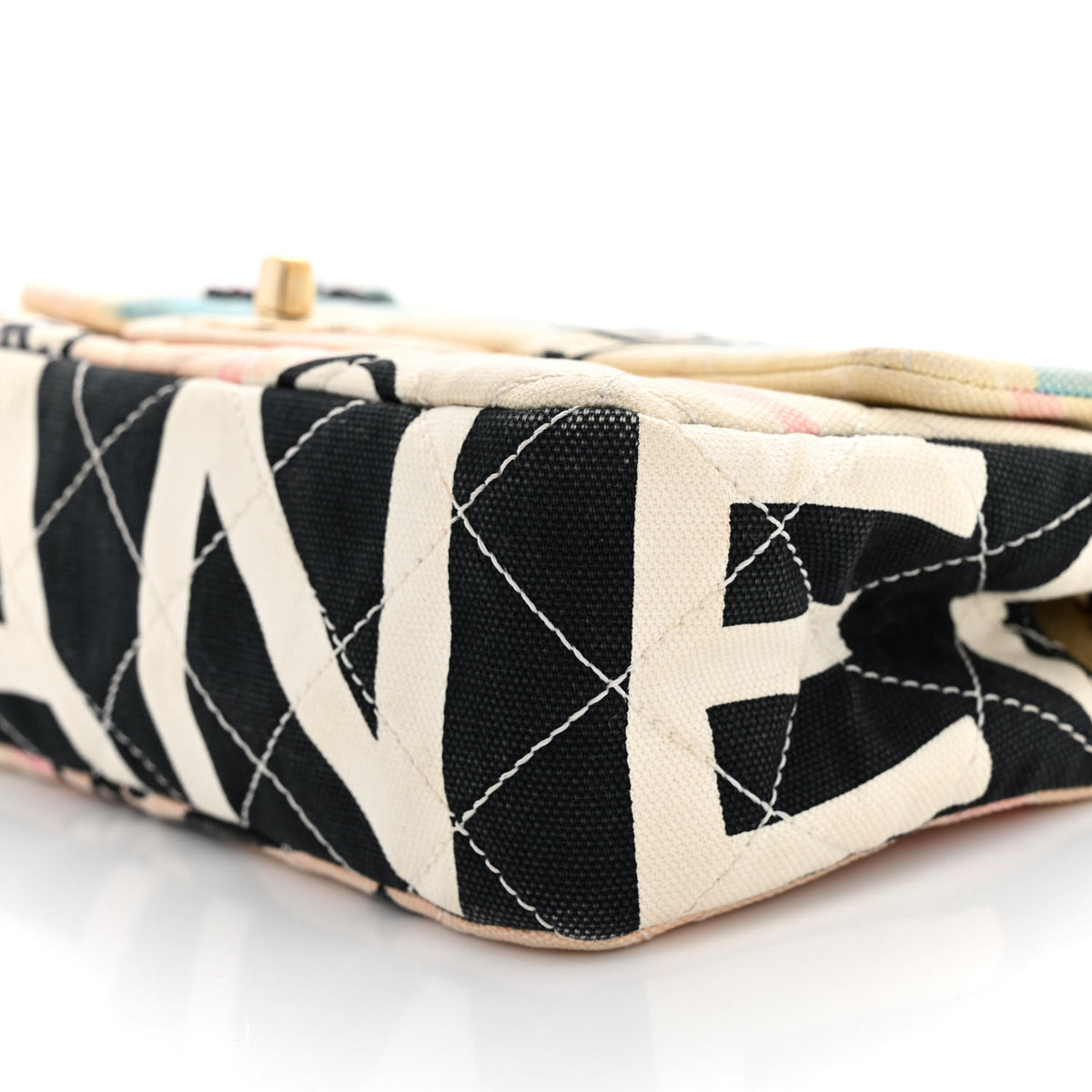 Chanel Canvas Small Printed Eiffel Tower Flap Bag Beige Multicolor 10 of 13