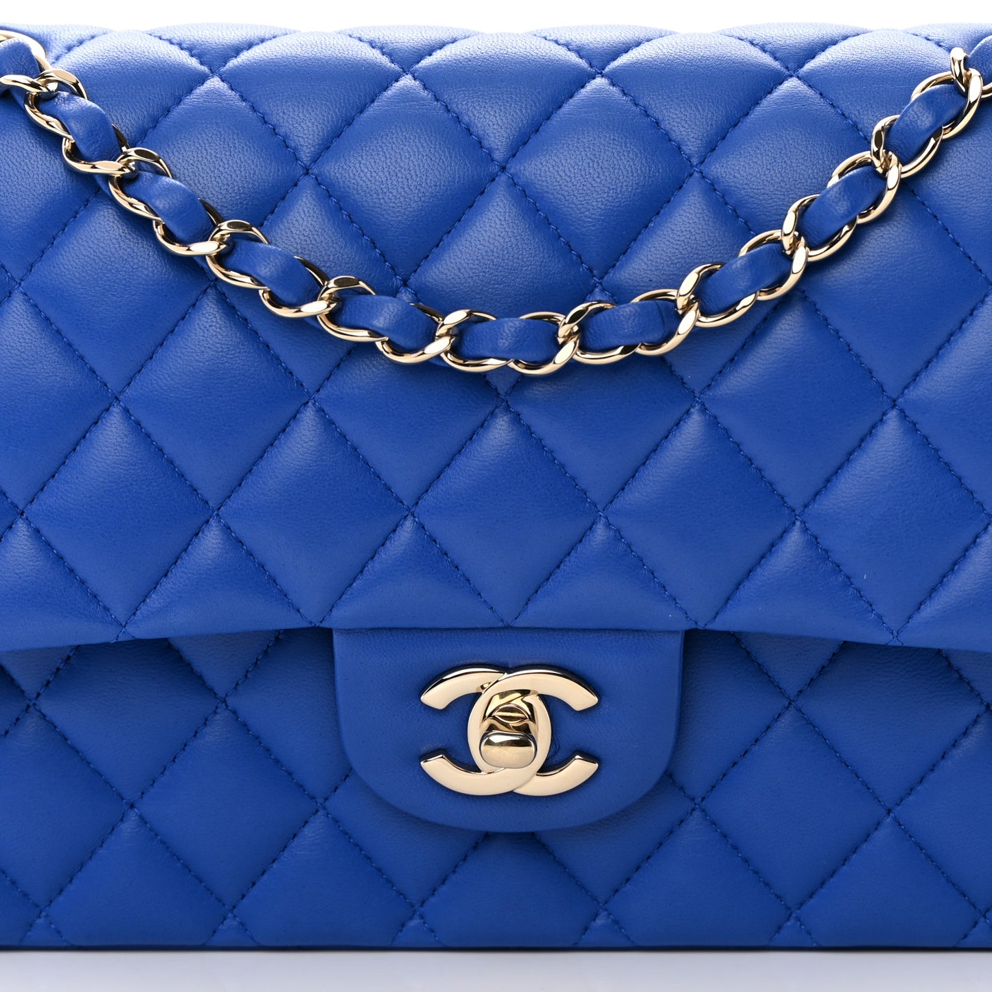 Lambskin Quilted Medium Double Flap Blue