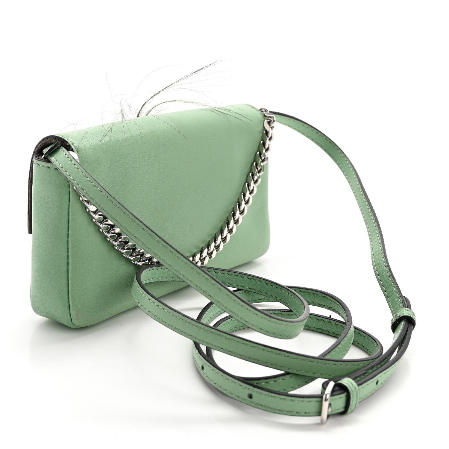 Fendi Nappa Rabbit Fox Fur Micro Buggie Baguette Verde Acqua Verde Acqua 3 of 16