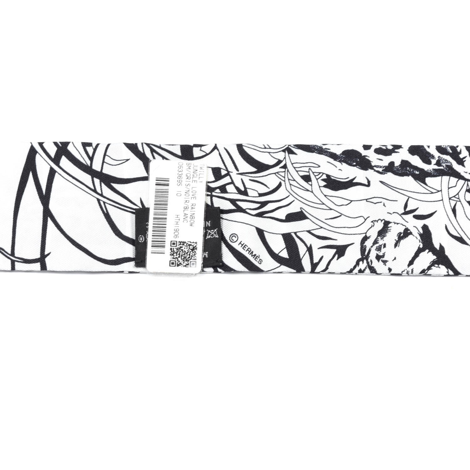 Hermes Silk Jungle Love Rainbow Twilly Gris Black White 6 of 8