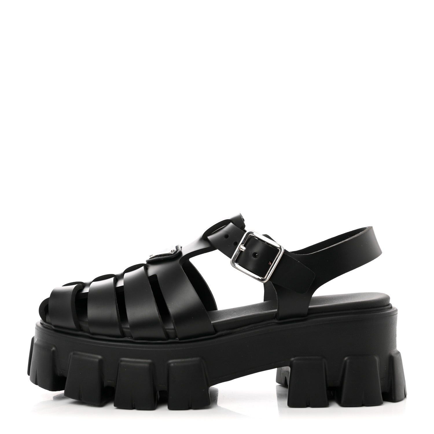 Prada Foam Rubber Triangle Logo Monolith 55mm Cage Sandals 36 Black 1 of 9