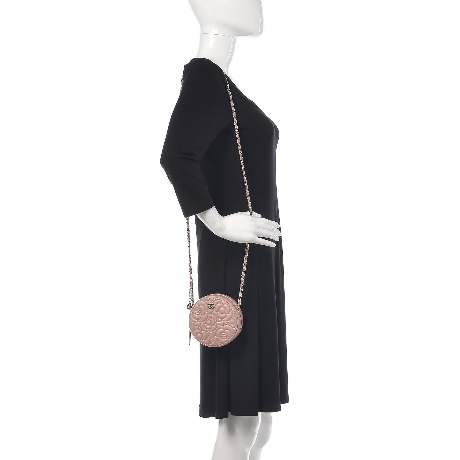 Chanel Goatskin Camellia Quilted Round Clutch With Chain Light Pink 2 of 8