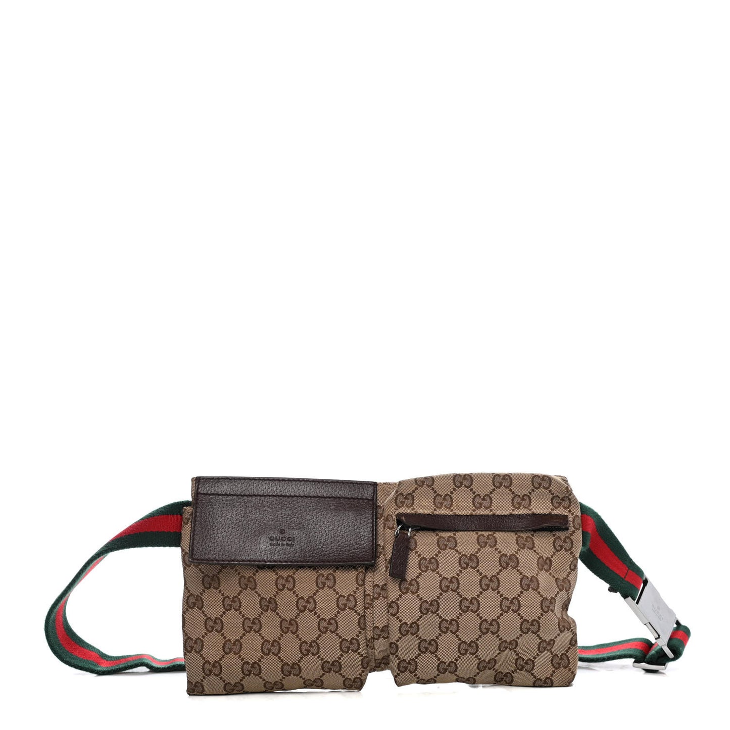 GG Monogram Web Double Pocket Belt Bag Dark Brown
