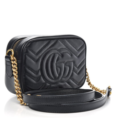 Gucci Calfskin Matelasse Mini GG Marmont Chain Shoulder Bag Black 3 of 12