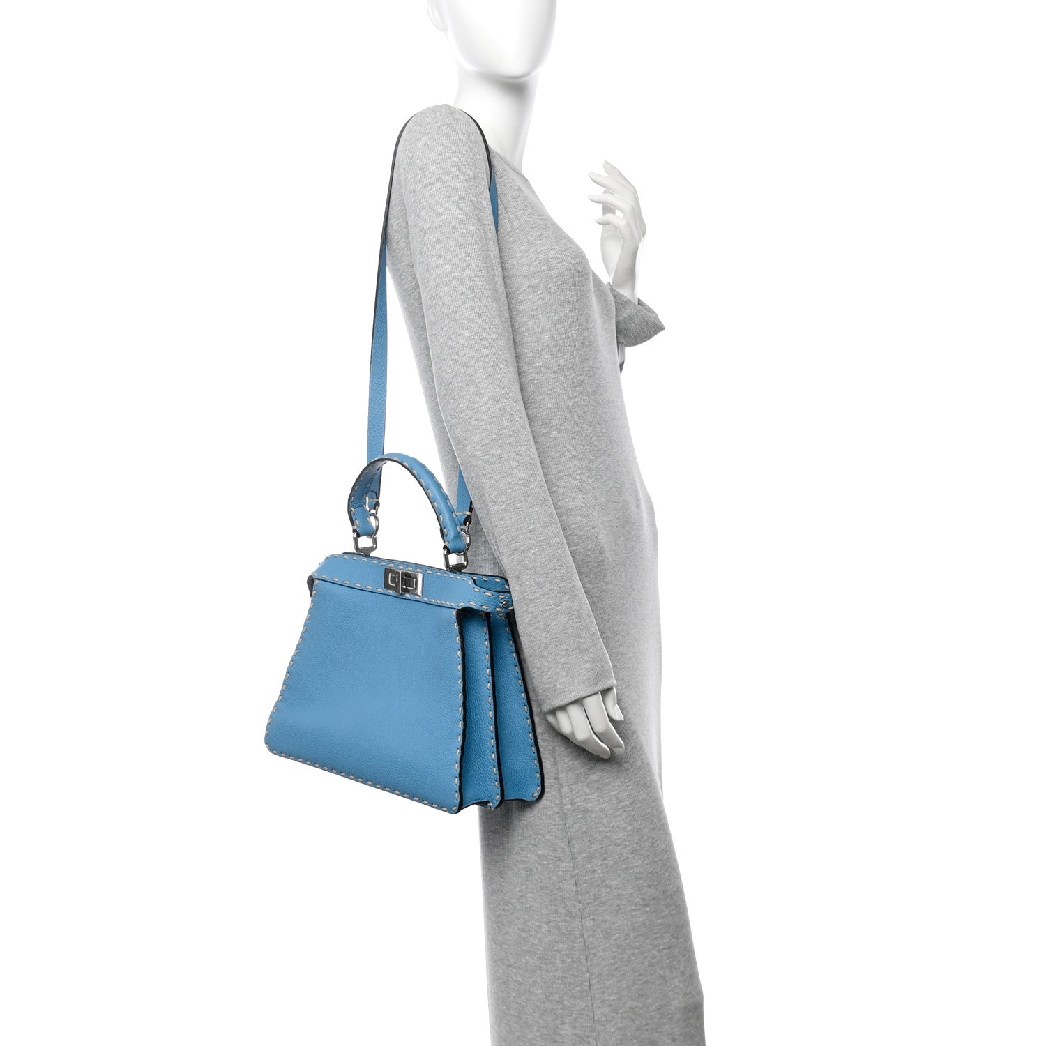 Fendi Vitello Granato Camoscio Selleria Macro Stitchings Medium Peekaboo I SEE U Satchel Turquoise 2 of 9