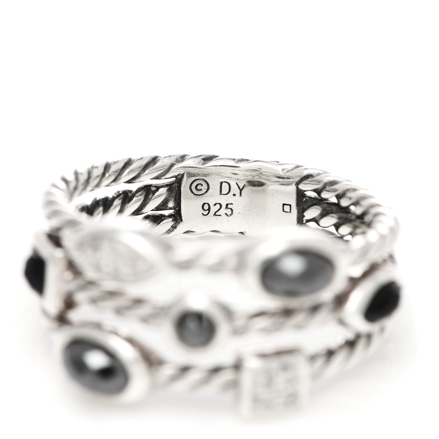 David Yurman Sterling Silver Diamond Black Onyx Hematine Confetti 3 Row Ring 54 6.75 4 of 4