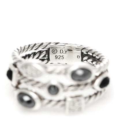 David Yurman Sterling Silver Diamond Black Onyx Hematine Confetti 3 Row Ring 54 6.75 4 of 4