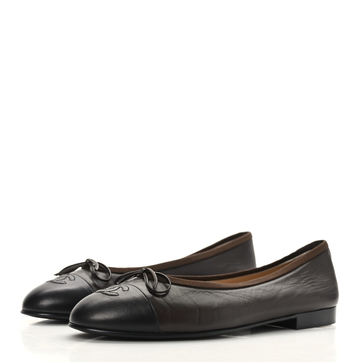 Chanel Lambskin Cap Toe CC Ballerina Flats 39 Brown Black 3 of 7