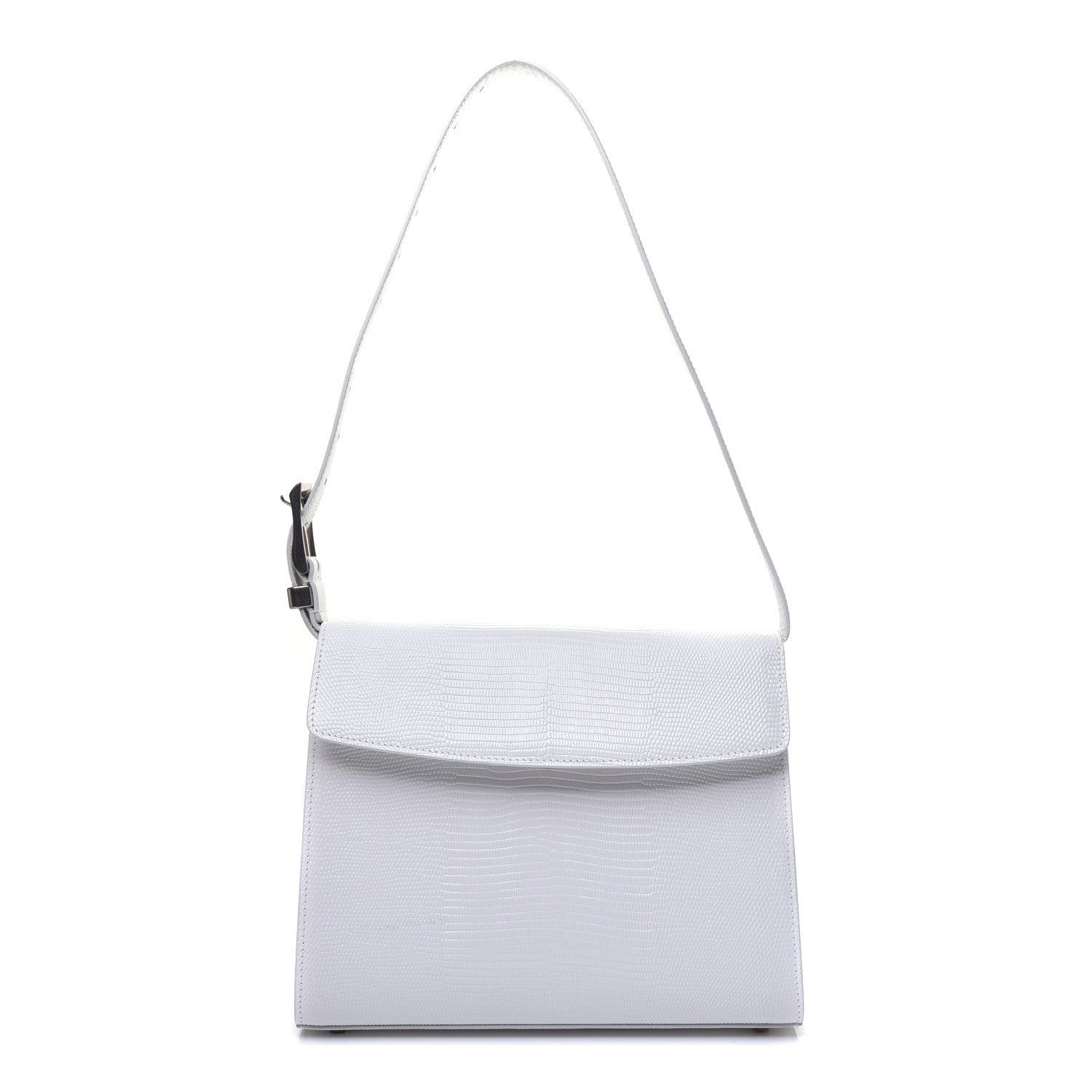 Balenciaga Patent Calfskin Lizard Embossed Medium Ghost Shoulder Bag Optic White 1 of 10