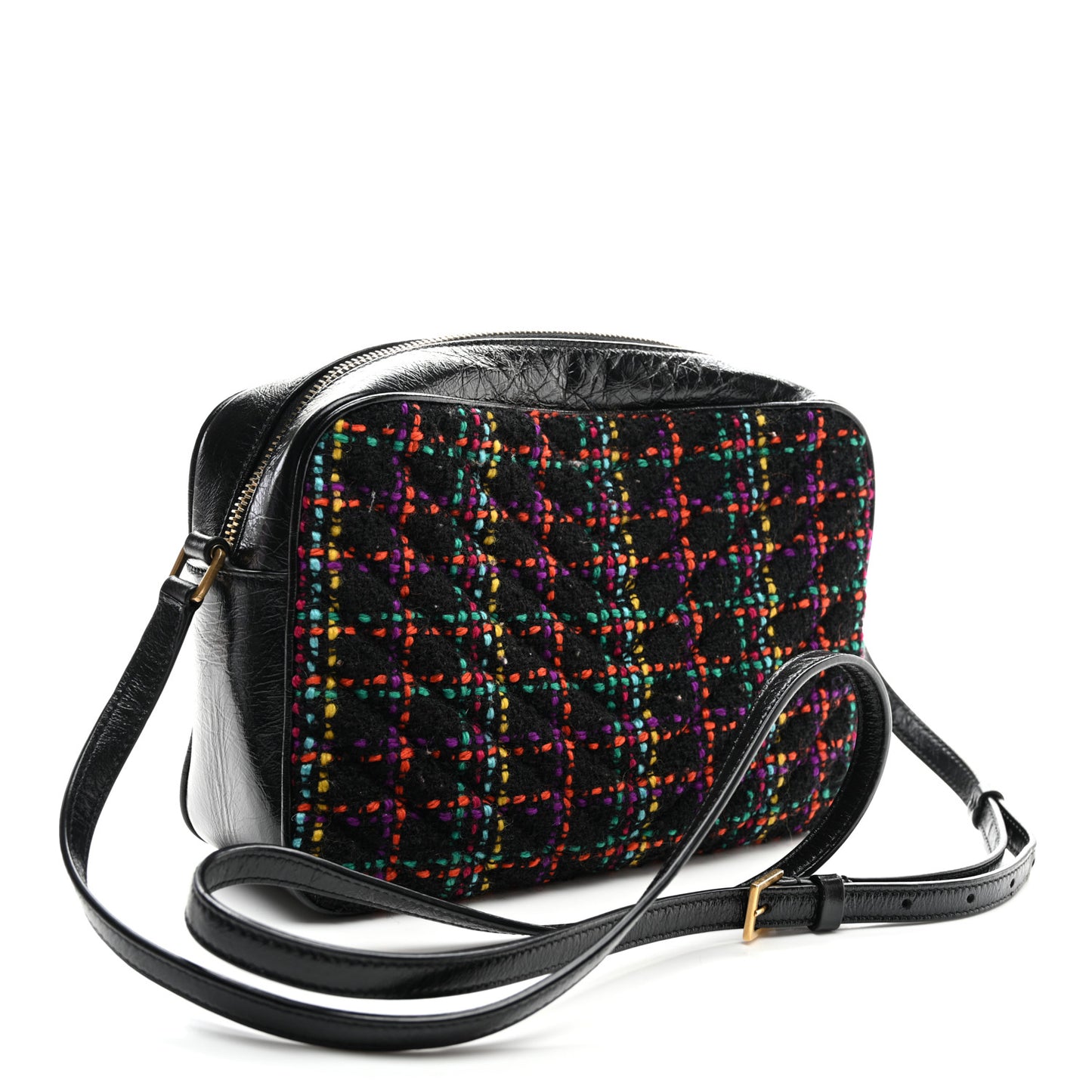 Tweed Calfskin Monogram Lou Camera Bag Black