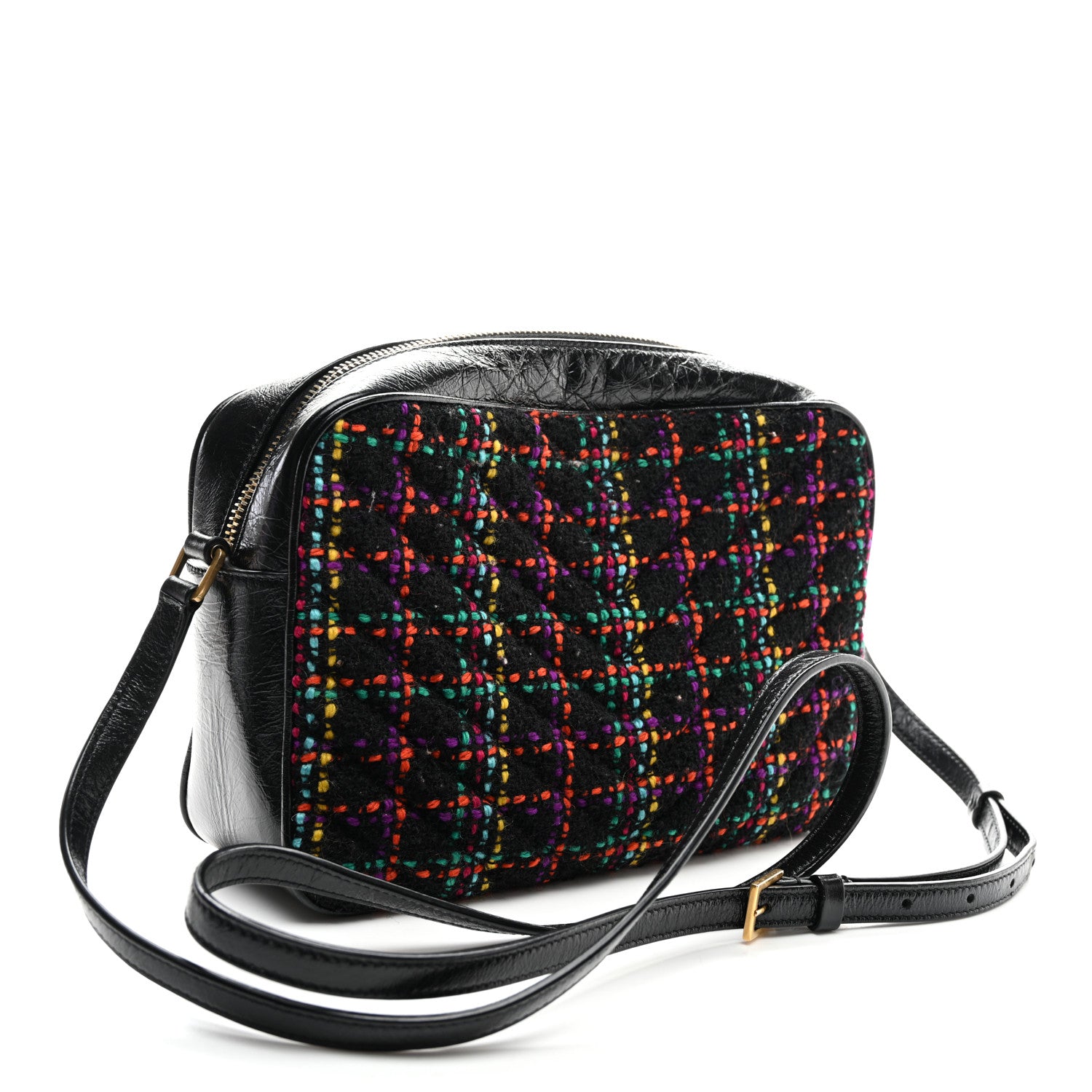 Saint Laurent Tweed Calfskin Monogram Lou Camera Bag Black 2 of 9