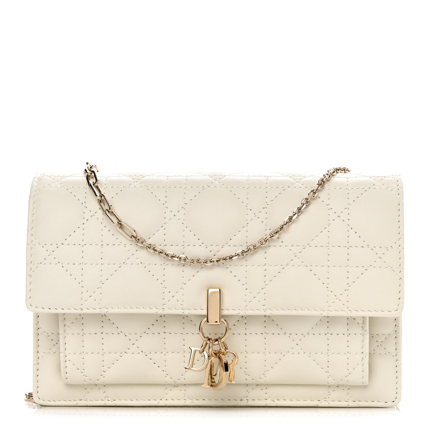 Lambskin Cannage Lady Dior Chain Pouch Latte