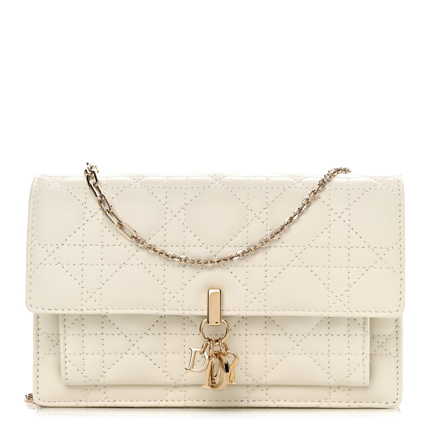 Christian Dior Lambskin Cannage Lady Dior Chain Pouch Latte 1 of 12