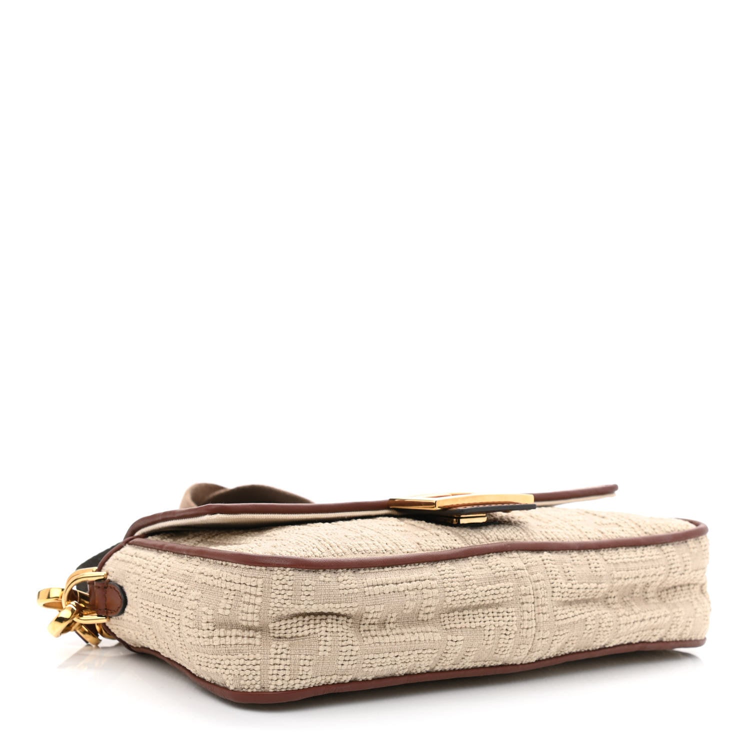 Fendi Sardinian Jacquard Vitello King FF 1974 Embroidered Baguette Corda Praline 4 of 10
