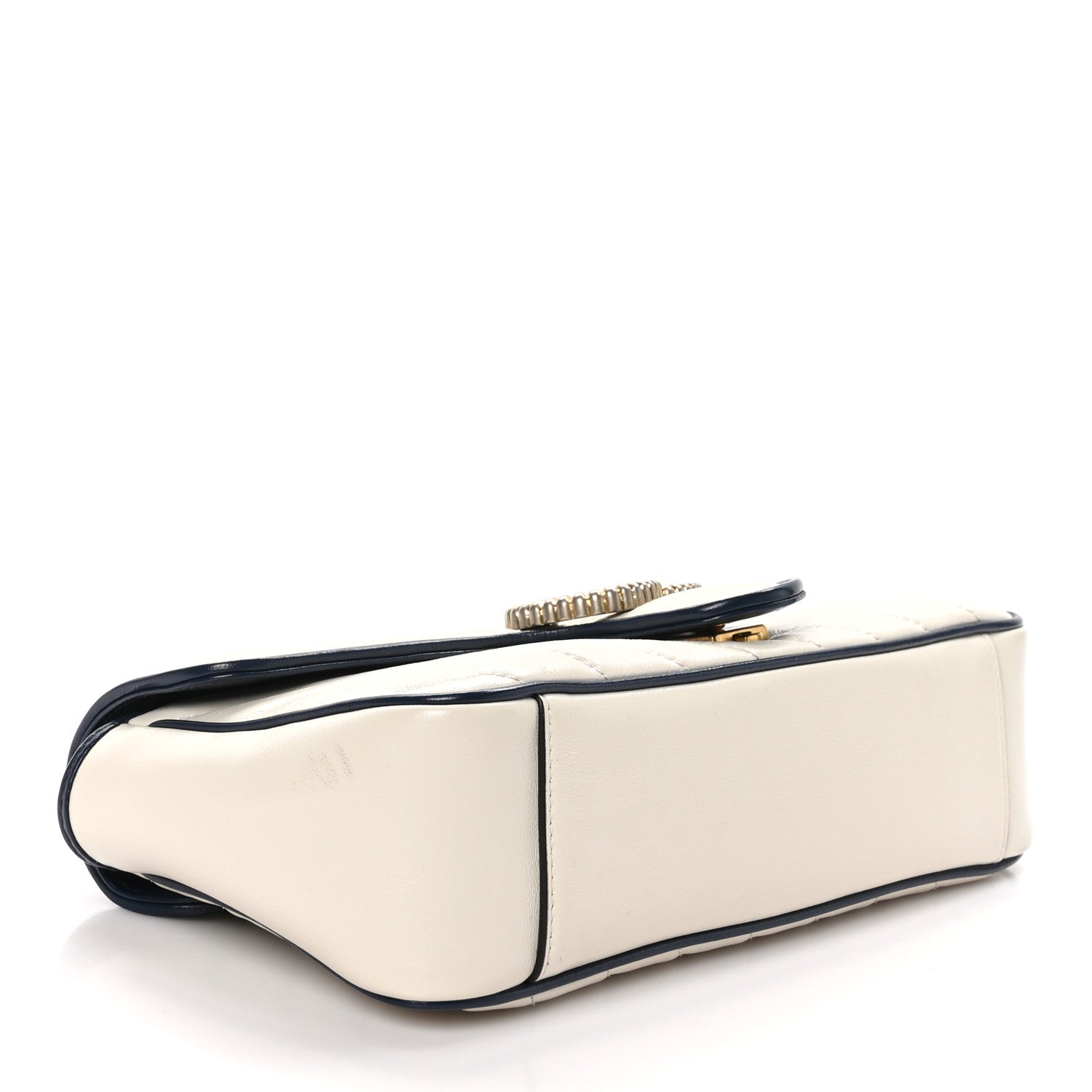 Gucci Vintage Effect Calfskin Matelasse Diagonal Small Torchon GG Marmont Shoulder Bag Mystic White Blue Agata 4 of 10