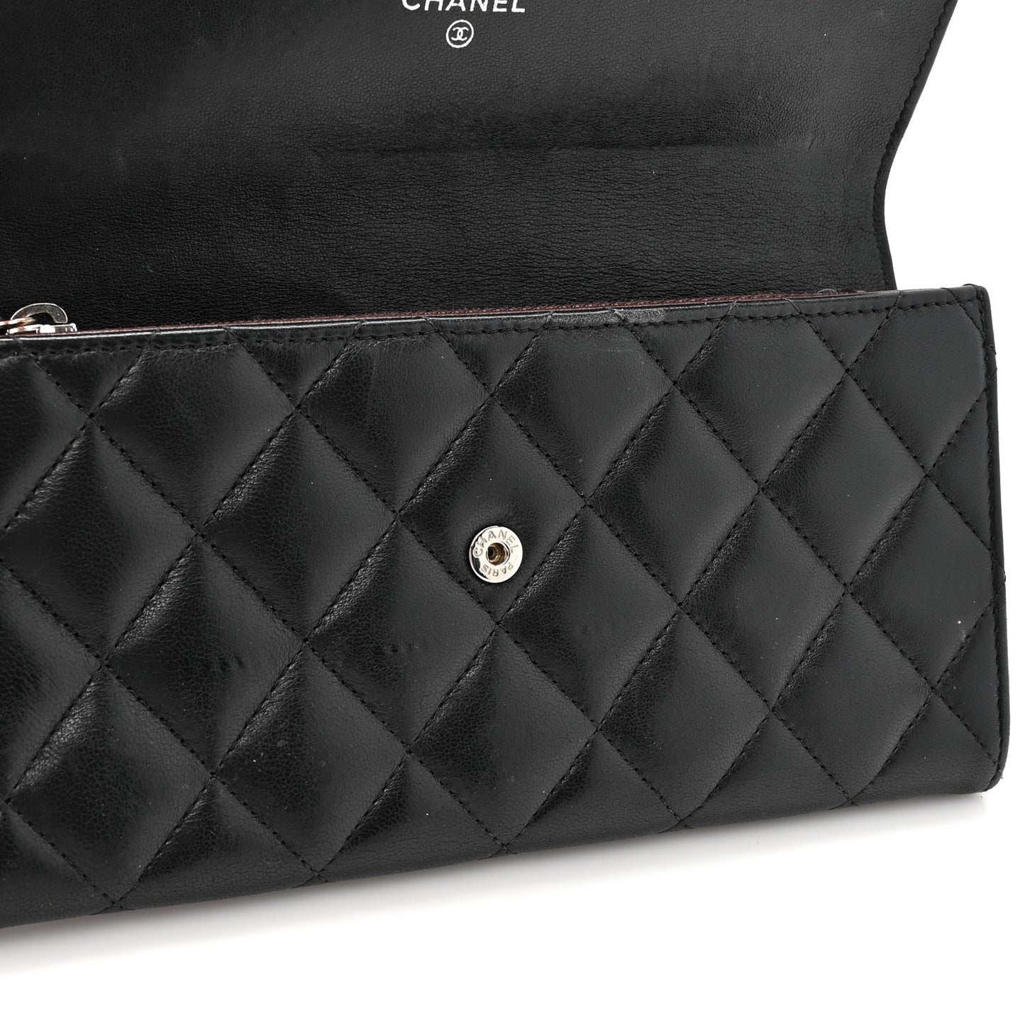 Lambskin Quilted Large Gusset Flap Wallet Black