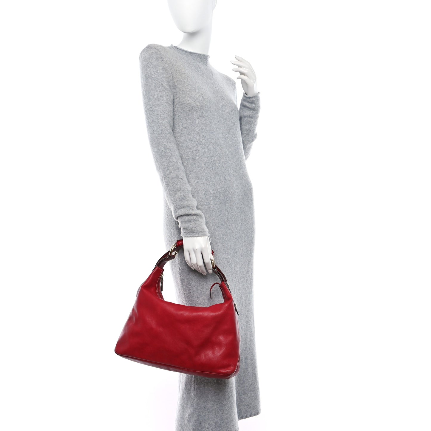 Calfskin Medium Horsebit Chain Hobo Red