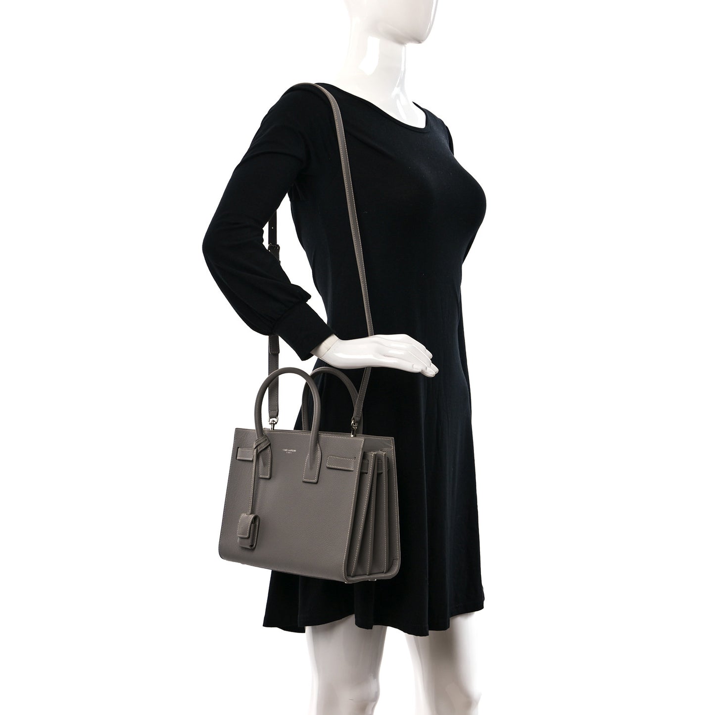 Grained Calfskin Topstich Baby Sac De Jour Grey