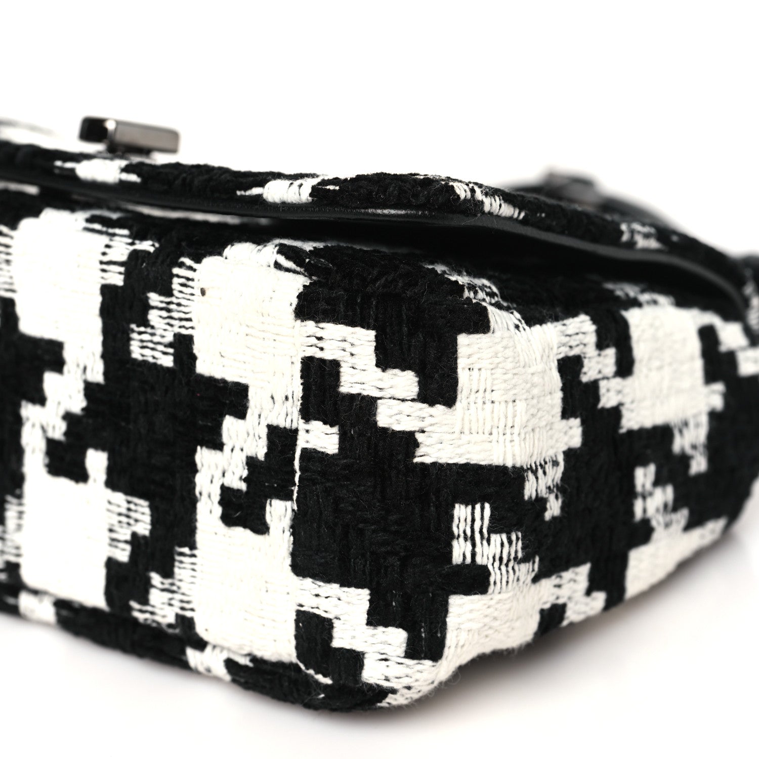 Christian Dior Tweed Macro Houndstooth Small Caro Bag Black White 9 of 10