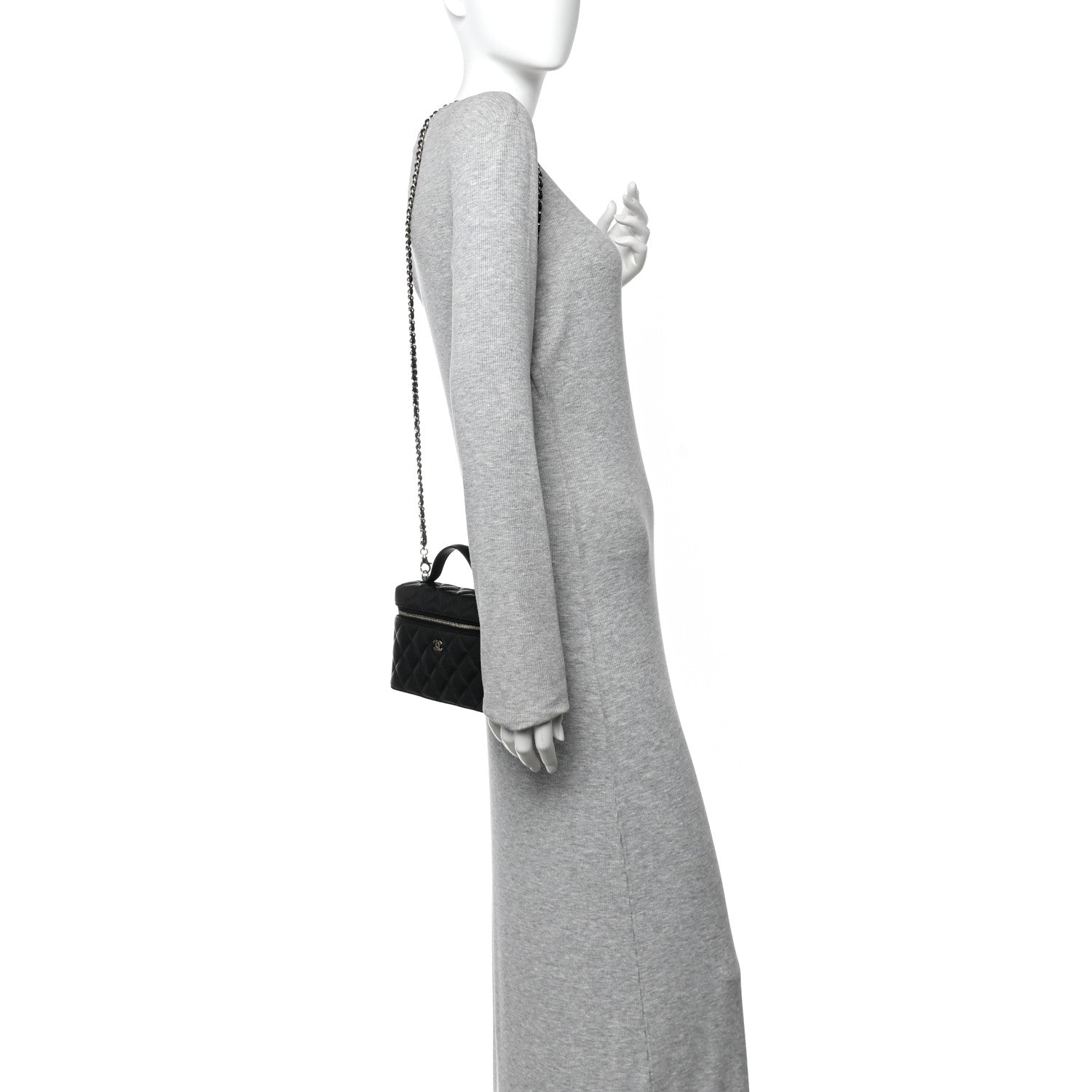 Chanel Caviar Quilted Top Handle Slim Vanity With Chain Black 2 of 10