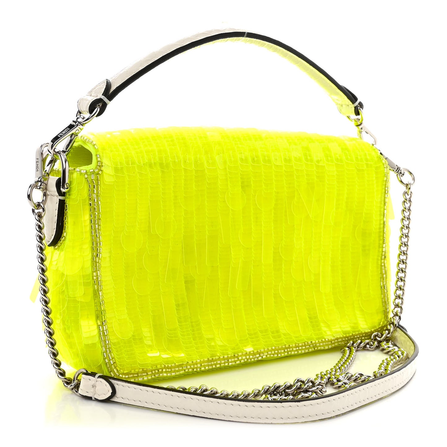 Transparent Paillettes Elaphe Mini Baguette Yellow Fluo Avorio