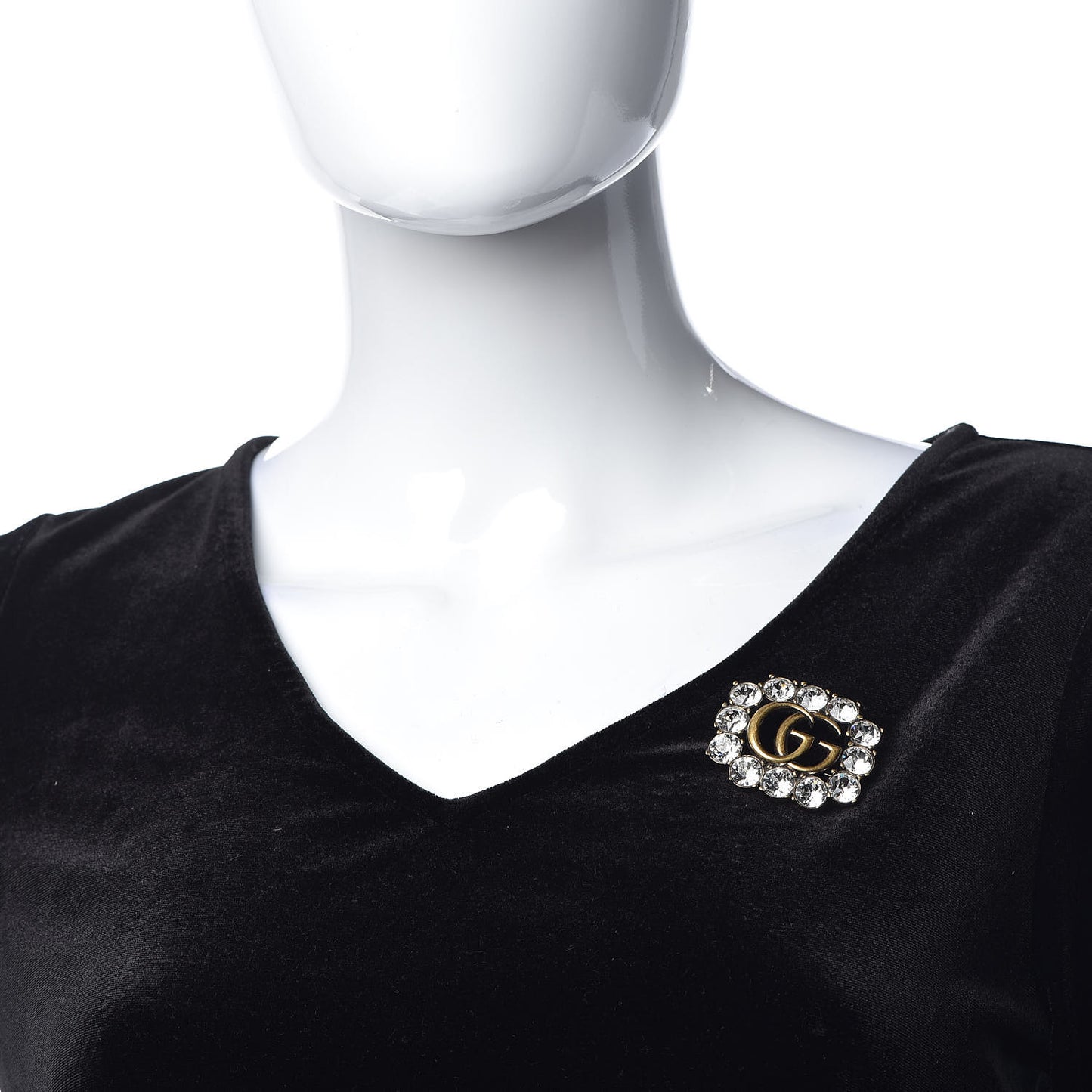Metal Crystal Double G Brooch Aged Gold