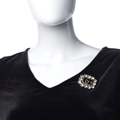 Gucci Metal Crystal Double G Brooch Aged Gold 2 of 5