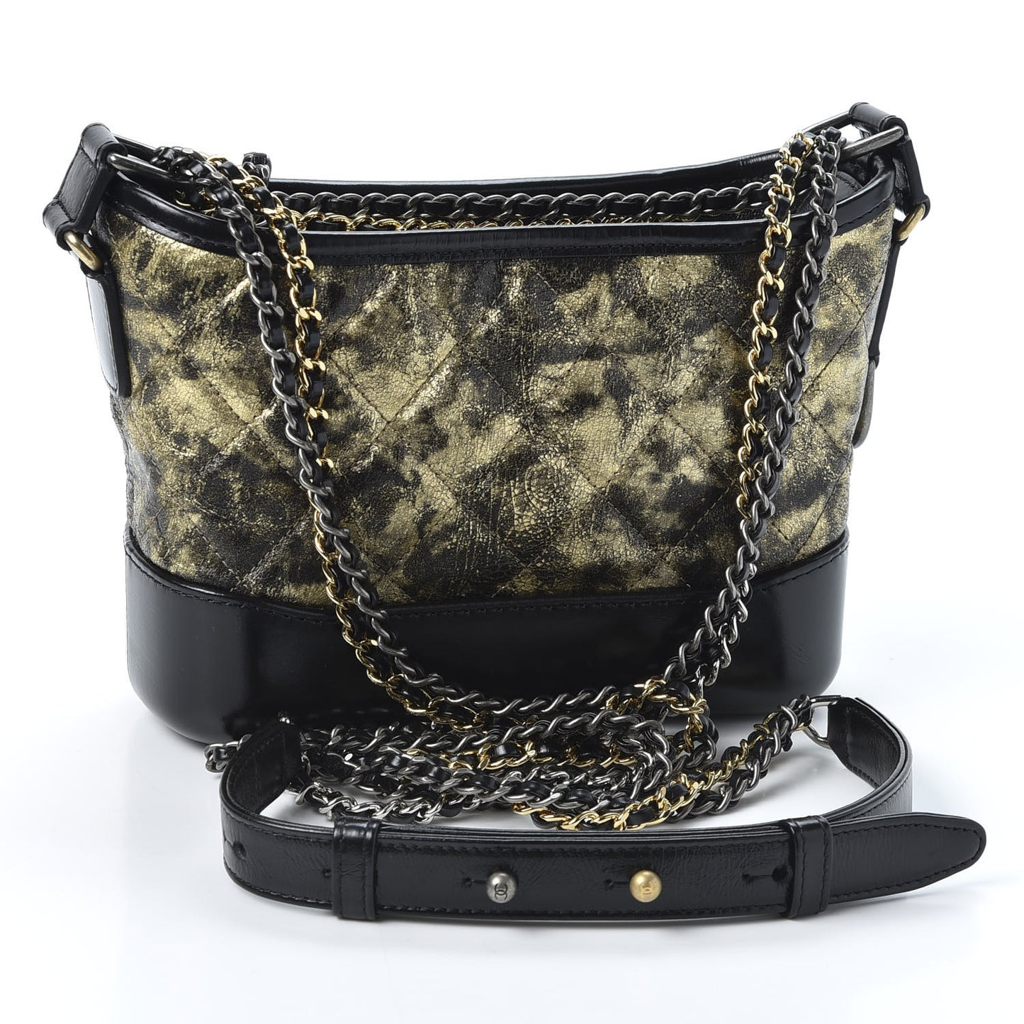 Metallic Crumpled Goatskin Quilted Small Gabrielle Hobo Black Gold