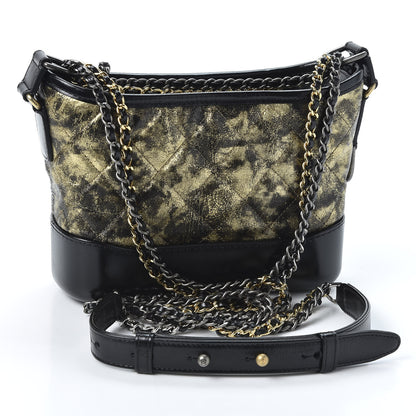 Chanel Metallic Crumpled Goatskin Quilted Small Gabrielle Hobo Black Gold 2 of 9