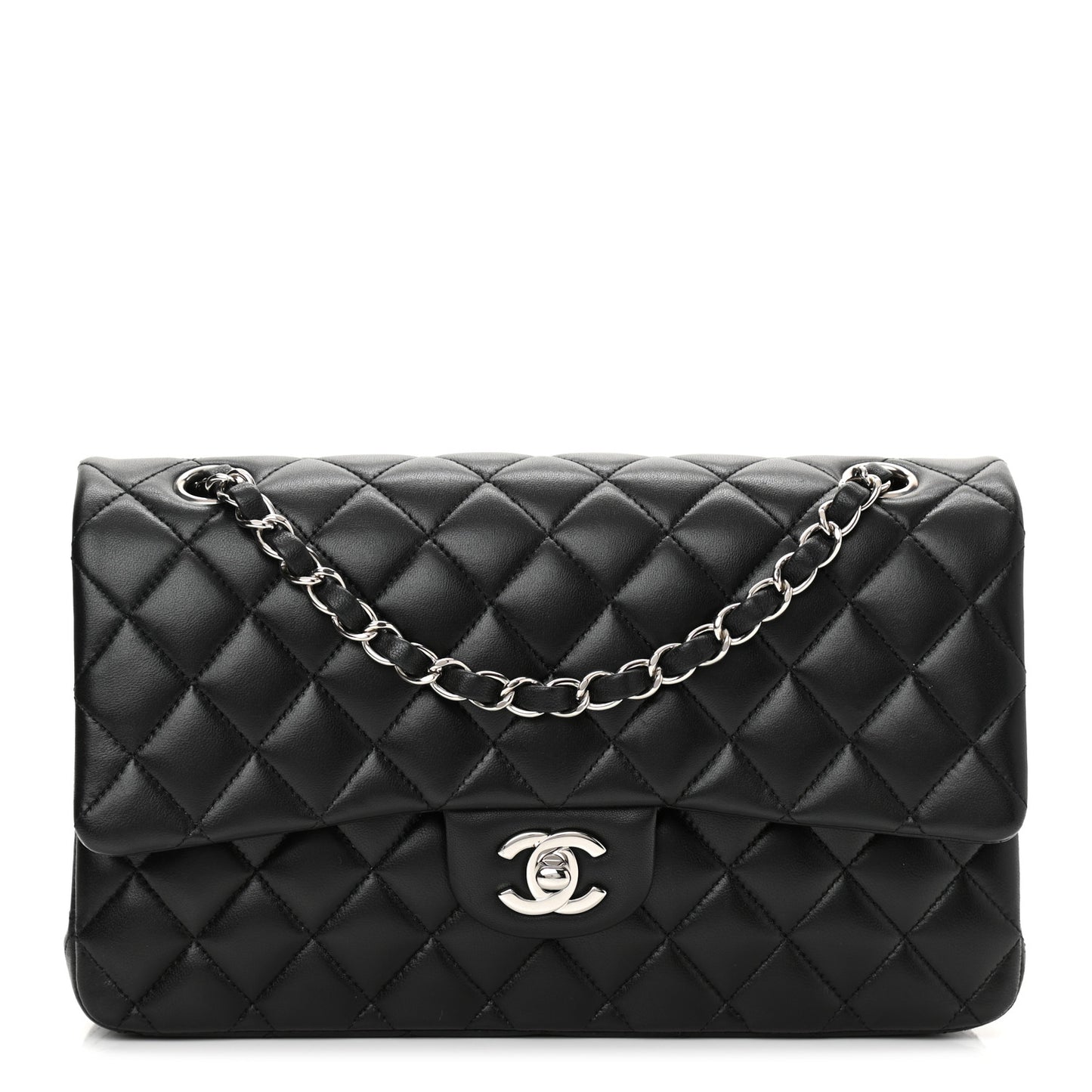 Lambskin Quilted Medium Double Flap Black