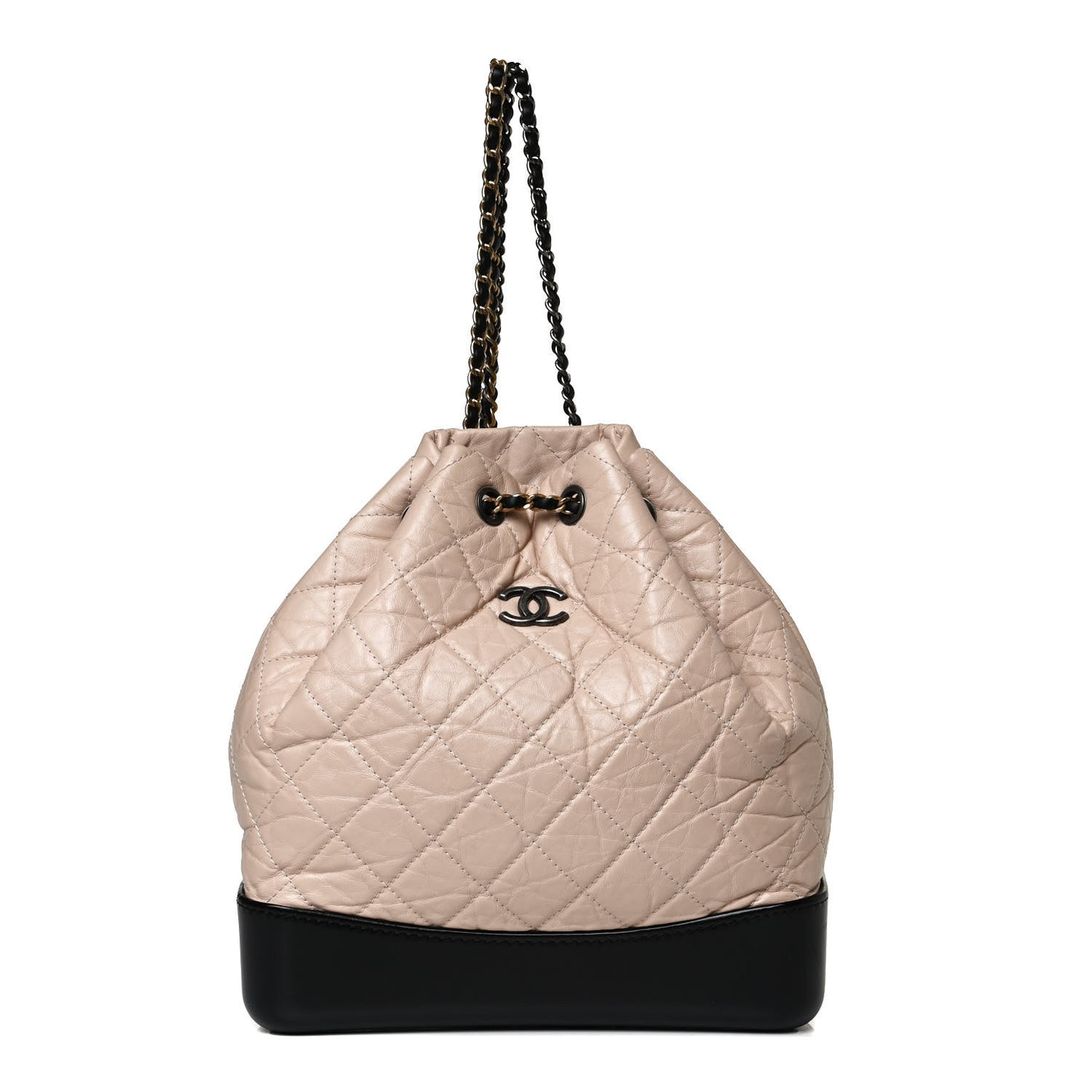 Aged Calfskin Quilted Gabrielle Backpack Beige Black