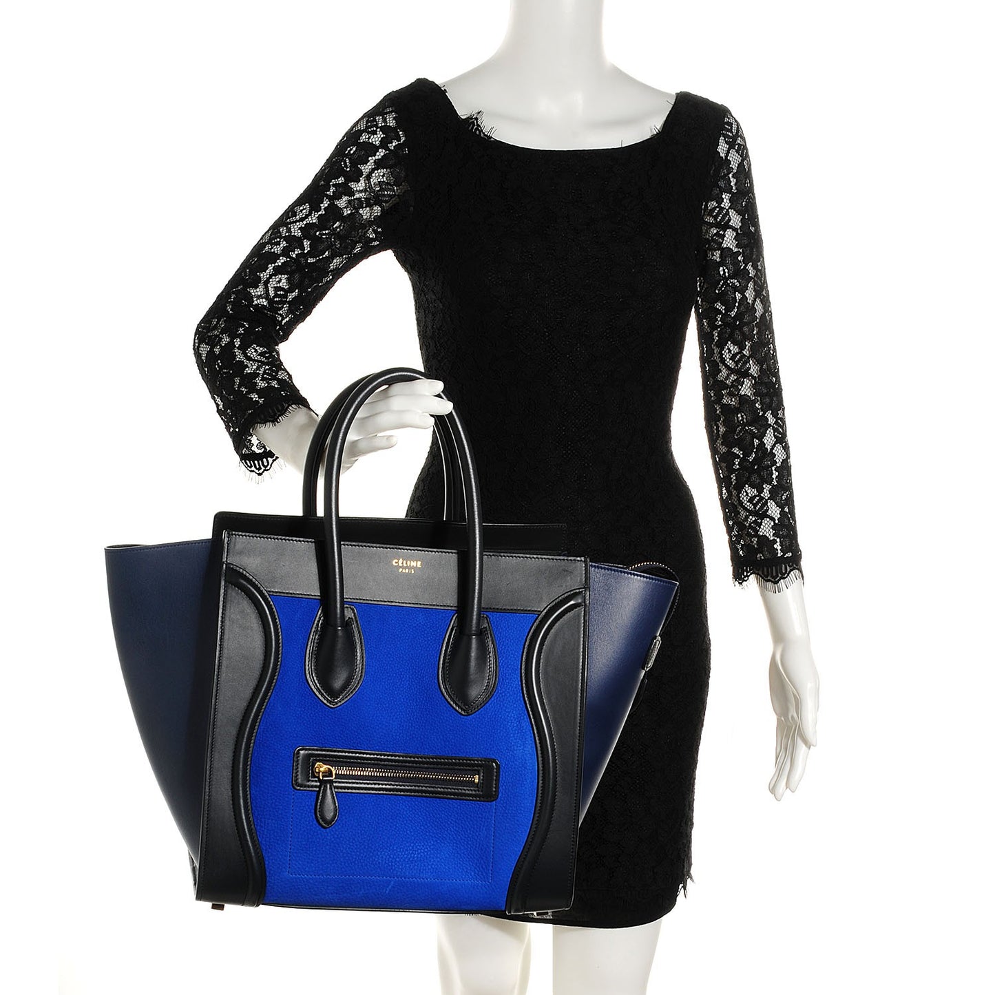 Nubuck Smooth Calfskin Mini Tri-Color Luggage Bright Blue