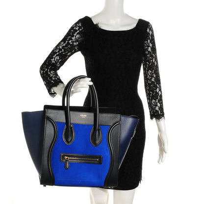 Celine Nubuck Smooth Calfskin Mini Tri-Color Luggage Bright Blue 2 of 8