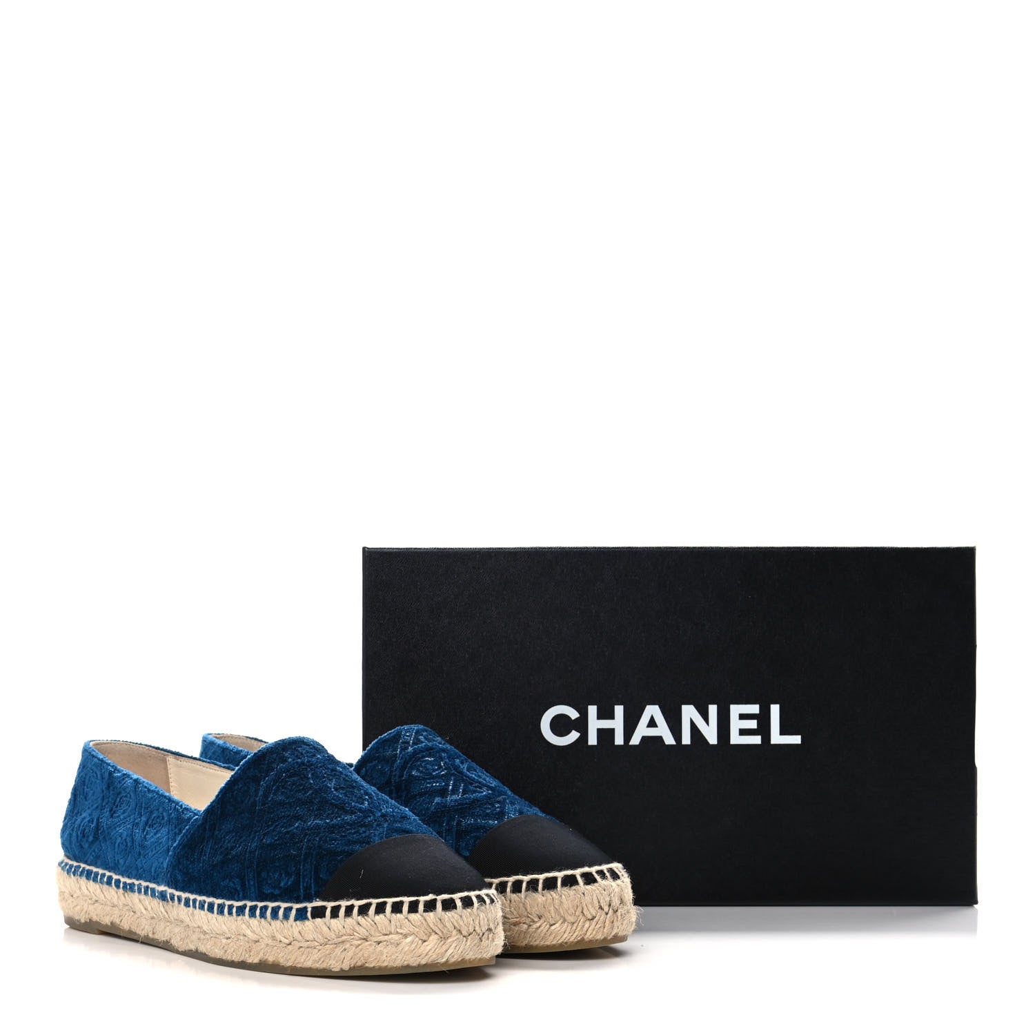 Chanel Velvet Grosgrain Quilted Camellia CC Espadrilles 38 Navy Black 10 of 10