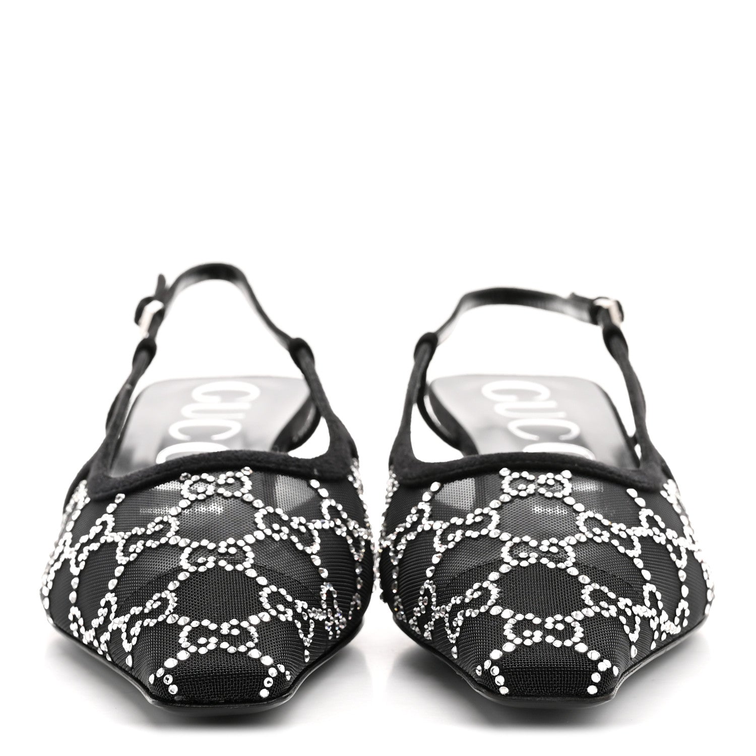 Gucci Tela Retino Kid Scamosciato Crystal GG Monogram Square G 35mm Slingback Pumps 40 Black 3 of 9
