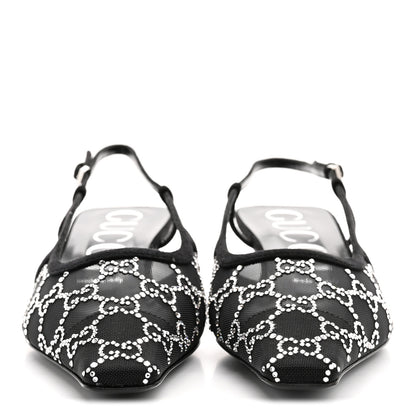 Gucci Tela Retino Kid Scamosciato Crystal GG Monogram Square G 35mm Slingback Pumps 40 Black 3 of 9