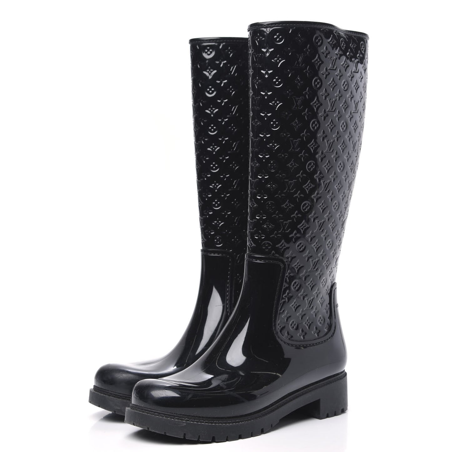 Rubber Embossed Monogram Splash Rain Boots 40 Black