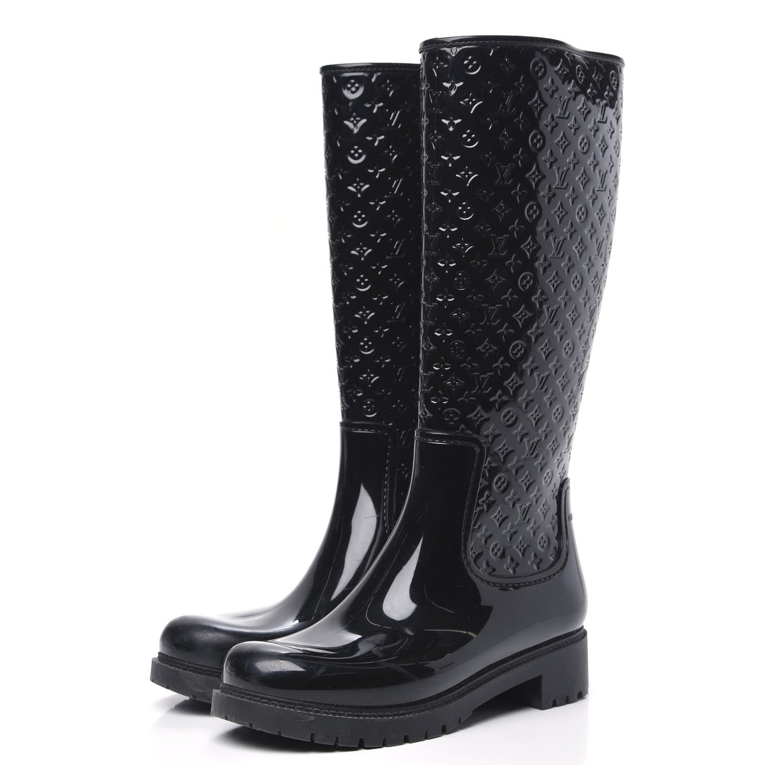 Louis Vuitton Rubber Embossed Monogram Splash Rain Boots 40 Black 3 of 8