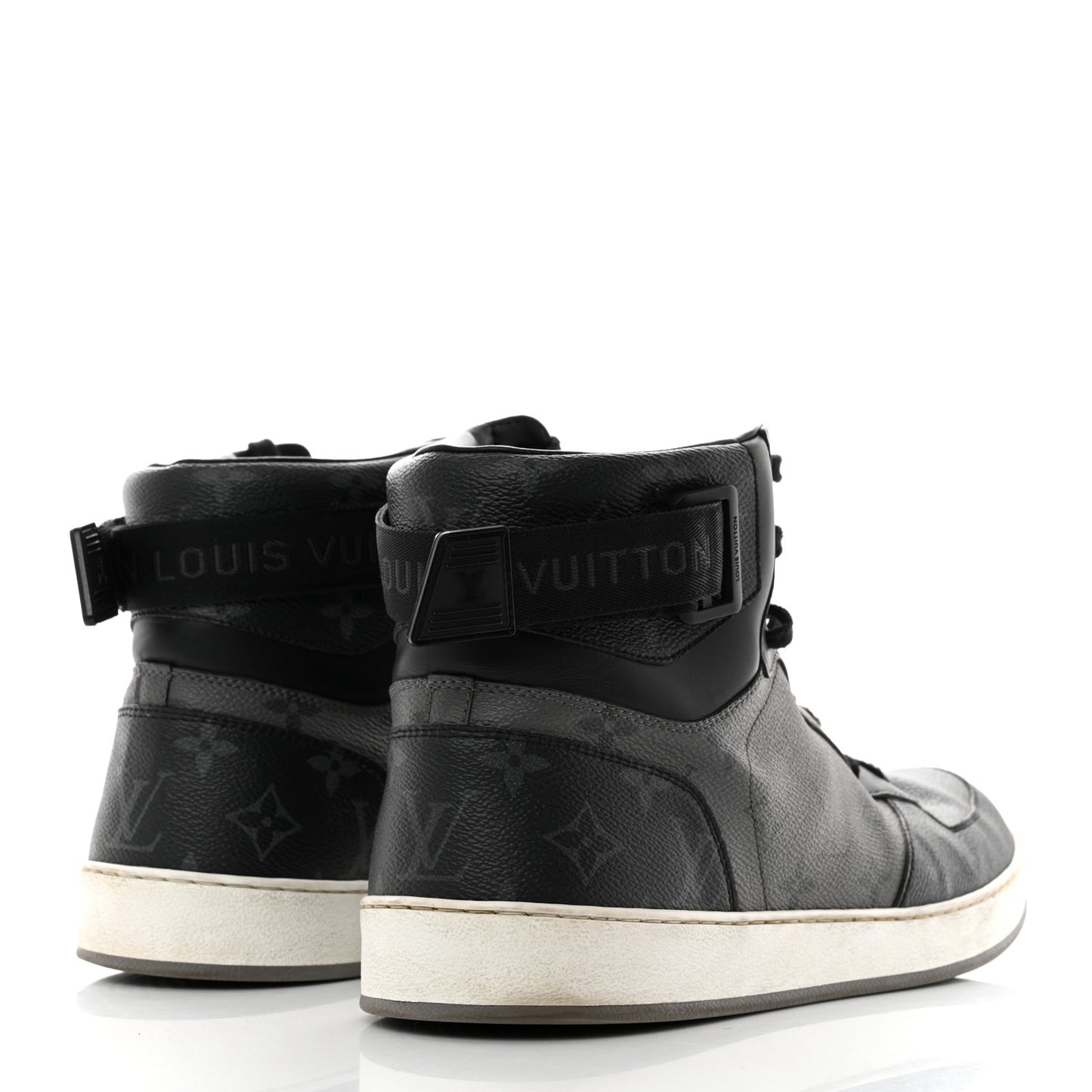 Calfskin Monogram Eclipse Mens Rivoli High Top Sneakers 12 Black Grey