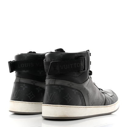 Louis Vuitton Calfskin Monogram Eclipse Mens Rivoli High Top Sneakers 12 Black Grey 4 of 8