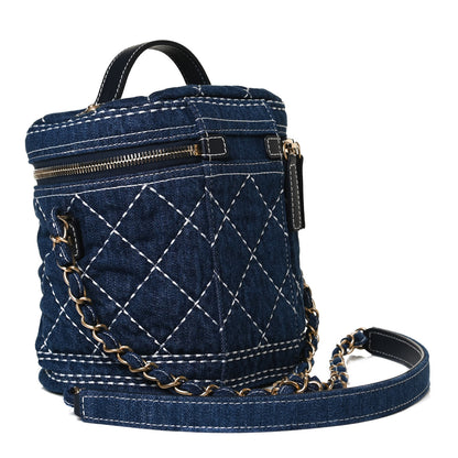 Chanel Denim Quilted Denim Trip Vanity Cosmetic Case Blue 2 of 11