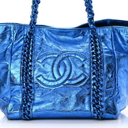 Chanel Metallic Cracked Calfskin Modern Chain Tote Blue 8 of 13