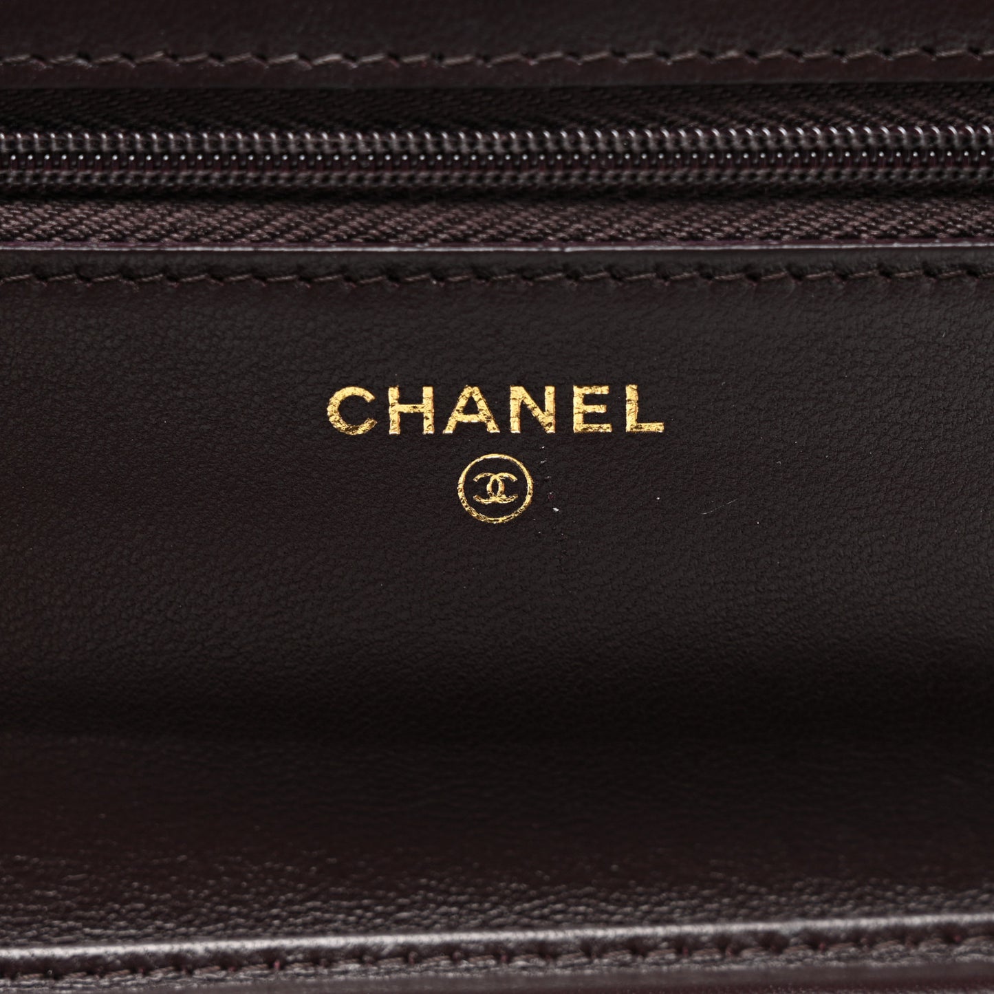 Lambskin Quilted Studded CC Wallet On Chain WOC Brown